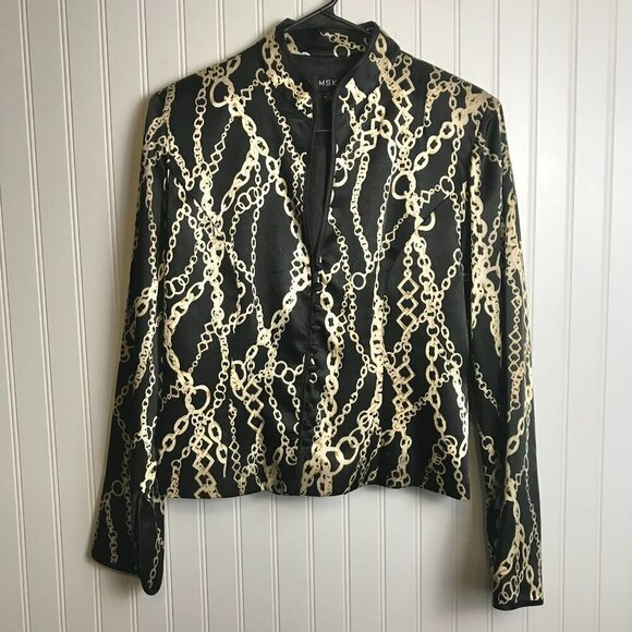 MSK Jackets & Blazers - MSK Black Chain Print Button Front V-Neck Blazer Size 14 G23